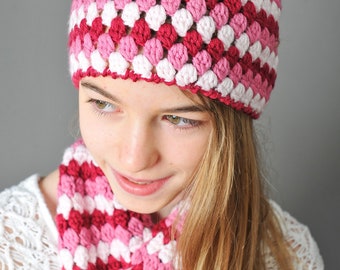 Crochet Pattern - Mod Hat & Scarf Set (3 sizes: toddler, child, teen/adult) - Immediate PDF Download