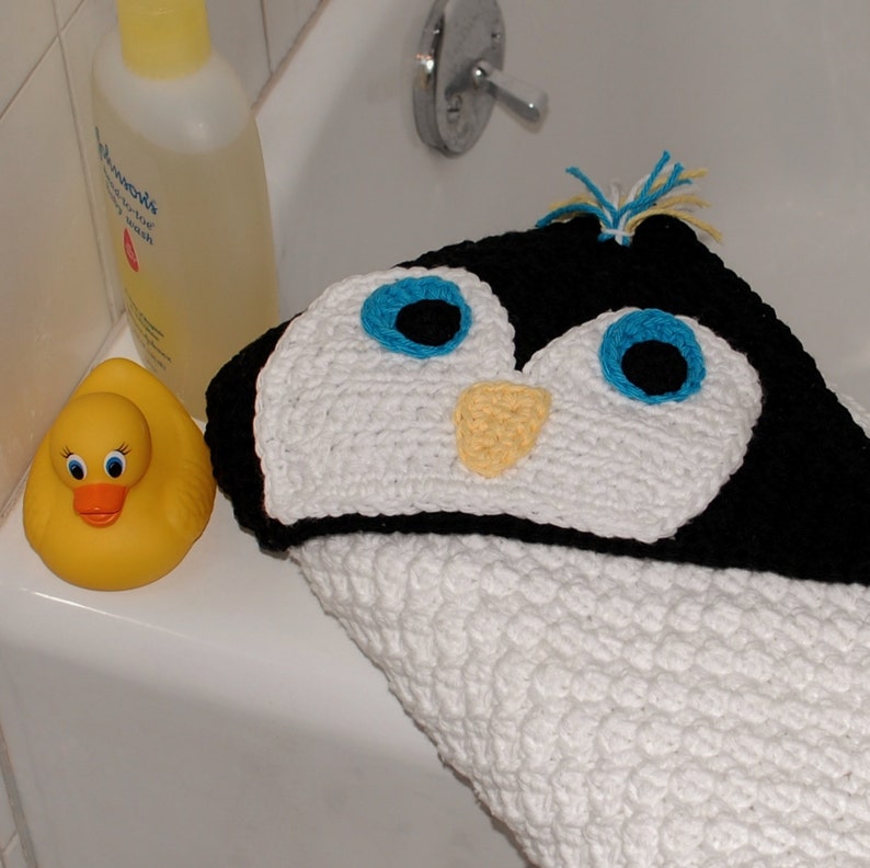 Crochet Pattern Penguin Hooded Baby Towel also makes a great blanket Immediate PDF Download image 2