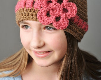 Crochet Pattern - Gracie Hat with Bow or Flower (teen/ladies) - Immediate PDF Download