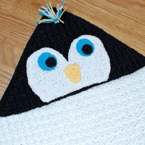 Crochet Pattern Penguin Hooded Baby Towel also makes a great blanket Immediate PDF Download image 1