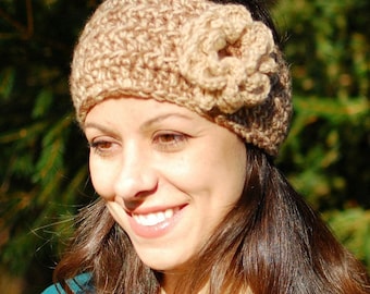 Crochet Pattern - Headband Ear Warmer with Flower (three sizes to fit child-adult) - Immediate PDF Download