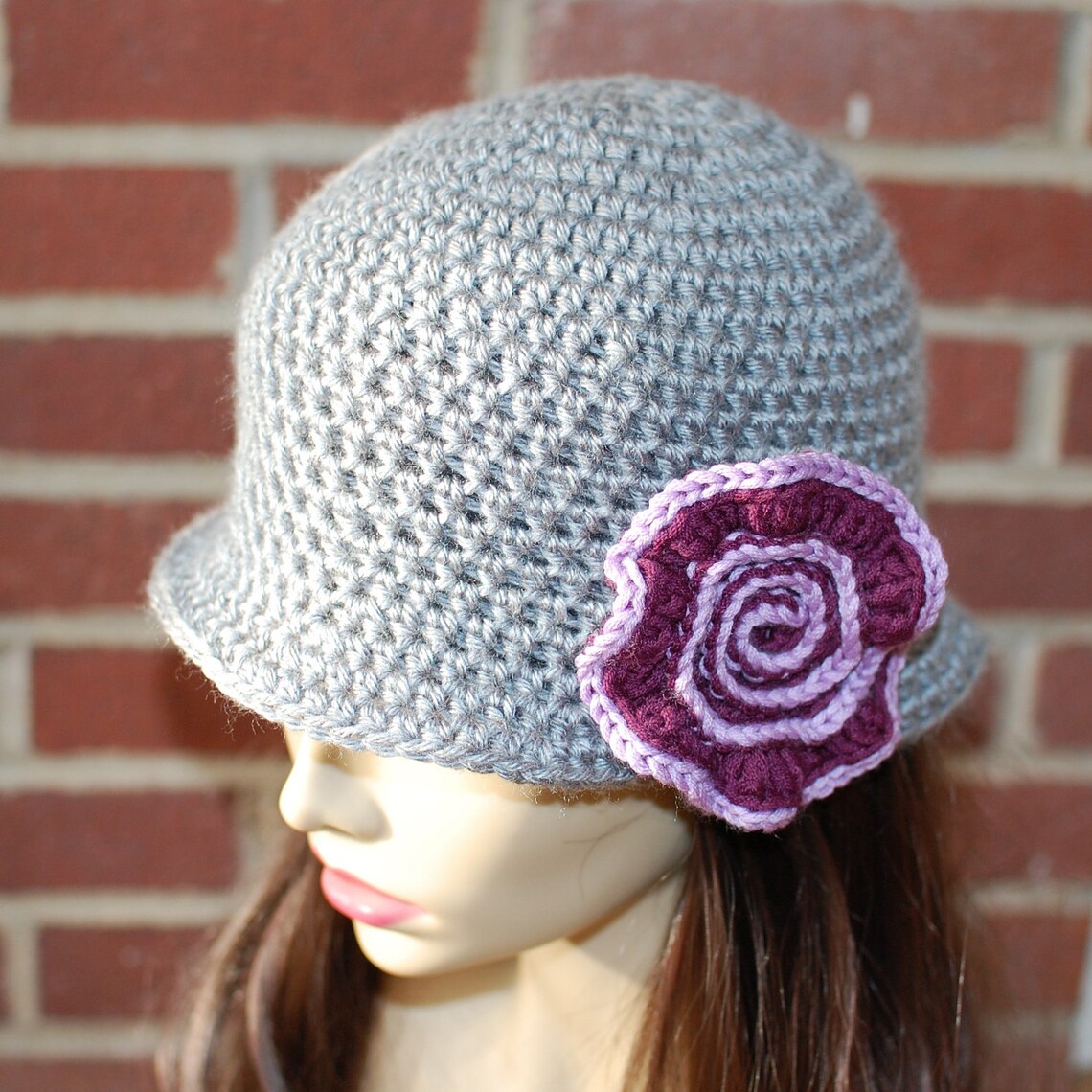 Crochet Pattern Brimmed Hat With Swirl Flower teen/ladies Etsy
