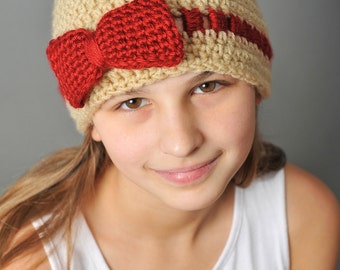 Crochet Pattern - Gracie Hat with Bow or Flower (teen / ladies) - Immediate PDF Download