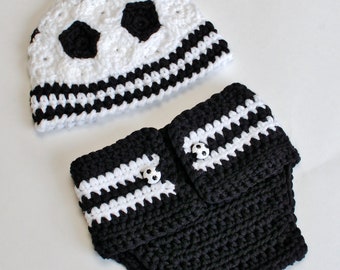 Crochet Pattern - Newborn Soccer Hat and Diaper Cover (Great Photo Prop) - Immediate PDF Download