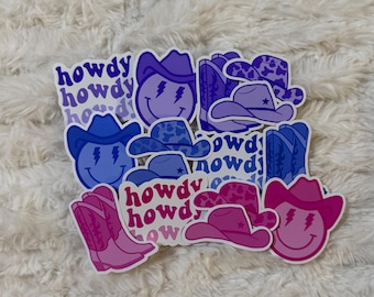 Cowgirl Sticker Pack | Pink, Purple, Blue Cowboy Boots, Hats (Waterproof)
