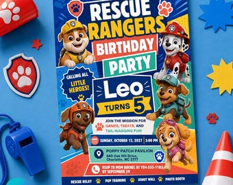 Rescue Rangers Birthday Invitation, Puppy Patrol Digital Party Invite (Editable Canva Template)
