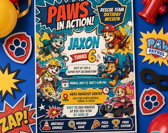 Paw Patrol Birthday Invitation, Rescue Team Digital Invite (Canva Template)