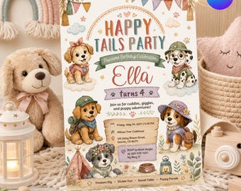Puppy Birthday Invitation, Editable Canva Template, Dog Party Invite (Digital Download)