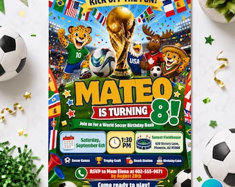 World Soccer Birthday Invitation, Editable Canva Template, Kids Sports Digital Invite