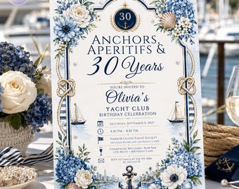 Nautical Yacht Club Birthday Invitation, Editable Anchor Canva Template (Digital Download)