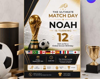 Soccer Birthday Invitation, Editable Canva Template, Global Match Day Invite