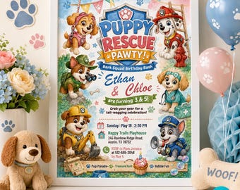 Puppy Rescue Pawty Birthday Invitation, Editable Canva Template (Digital Invite)