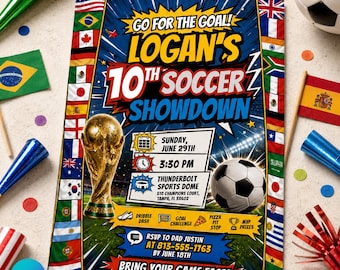 Soccer Birthday Invitation, Editable Canva Template, Pop Art Sports Digital Invite (Digital Download)