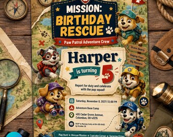 Paw Patrol Rescue Mission Birthday Invitation (Digital Template)