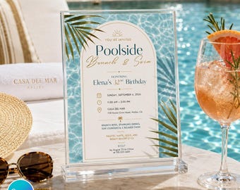 Poolside Brunch Swim Invitation, Minimalist 32nd Birthday Canva Template (Digital Download)
