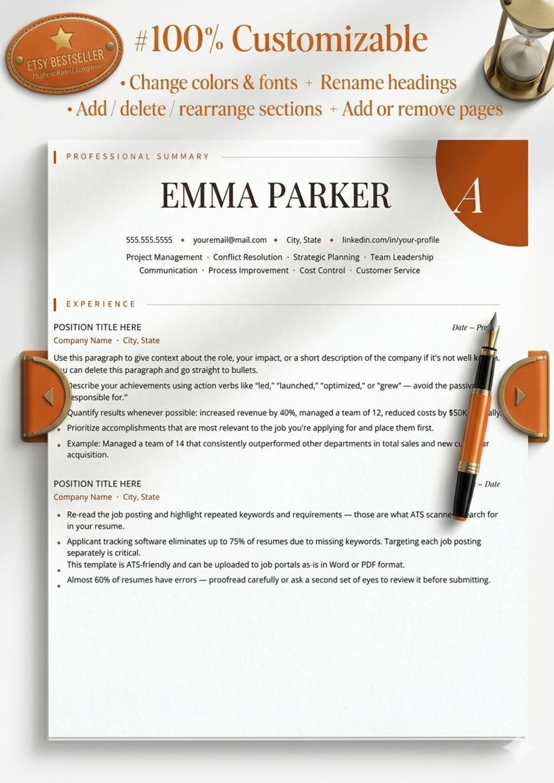 ATS Friendly Resume Template | Editable CV Canva Template ...