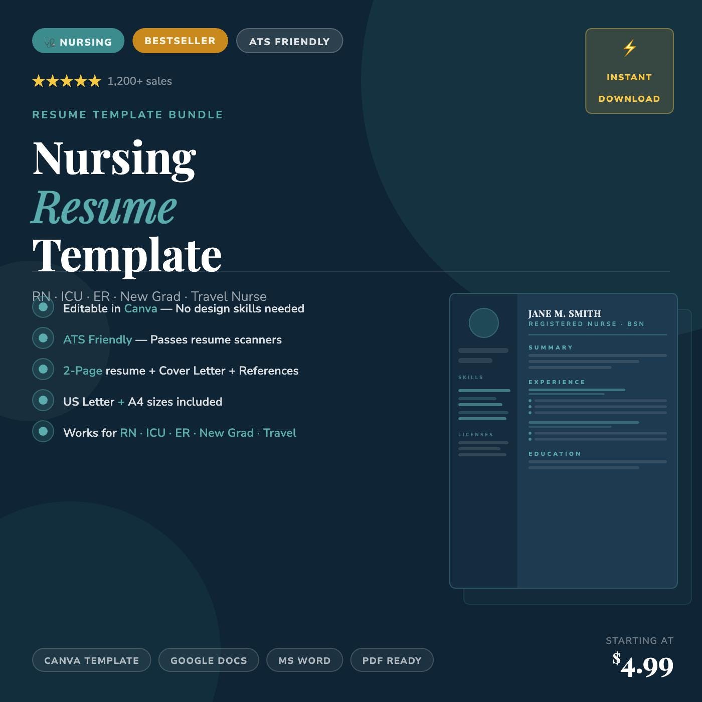 ATS Friendly Resume Template | Editable CV Canva Template ...