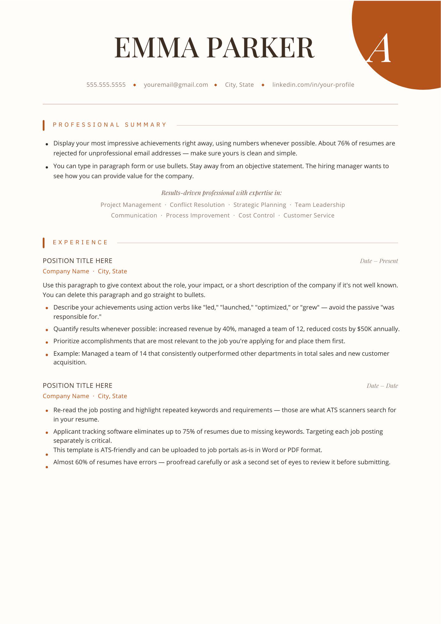 ATS Friendly Resume Template | Editable CV Canva Template ...