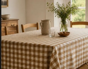 Mantel de lino a cuadros | Decoración estilo granja | Hecho en Portugal