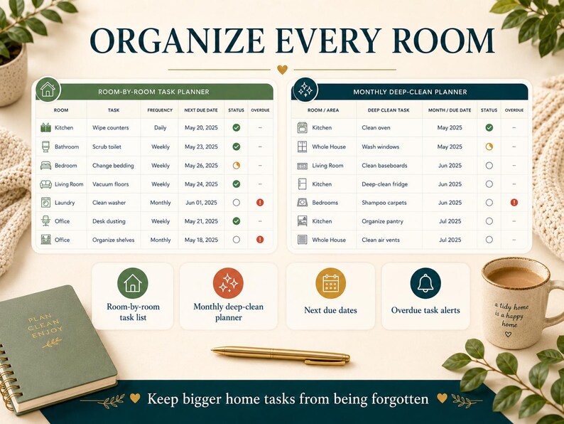 Cleaning Schedule Excel Template | Home Tasks Planner | Chore Chart ...