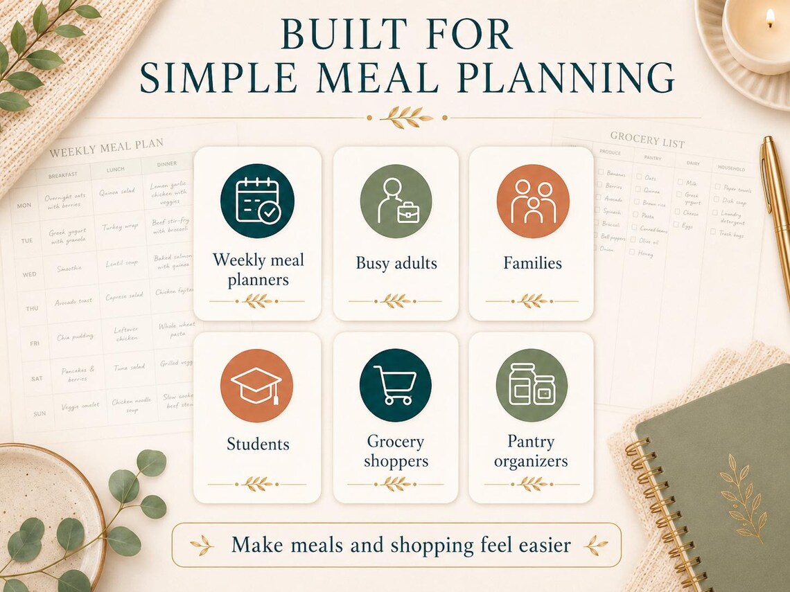 Meal Planner Excel Template | Grocery List Spreadsheet | Weekly Meal ...