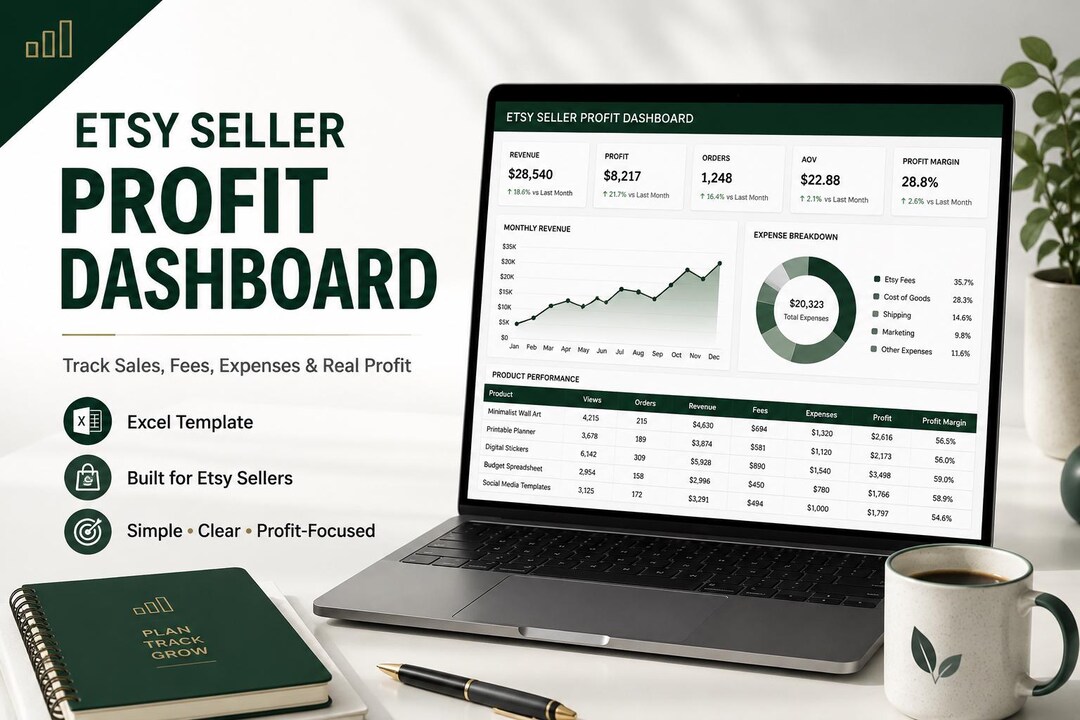 Etsy Seller Profit Dashboard Excel Template, Sales Fees Expense Tracker ...