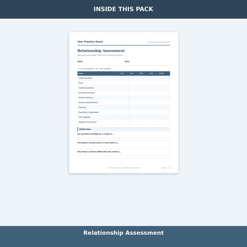 Counseling Templates, Couples Therapy Intake Form and Marriage ...