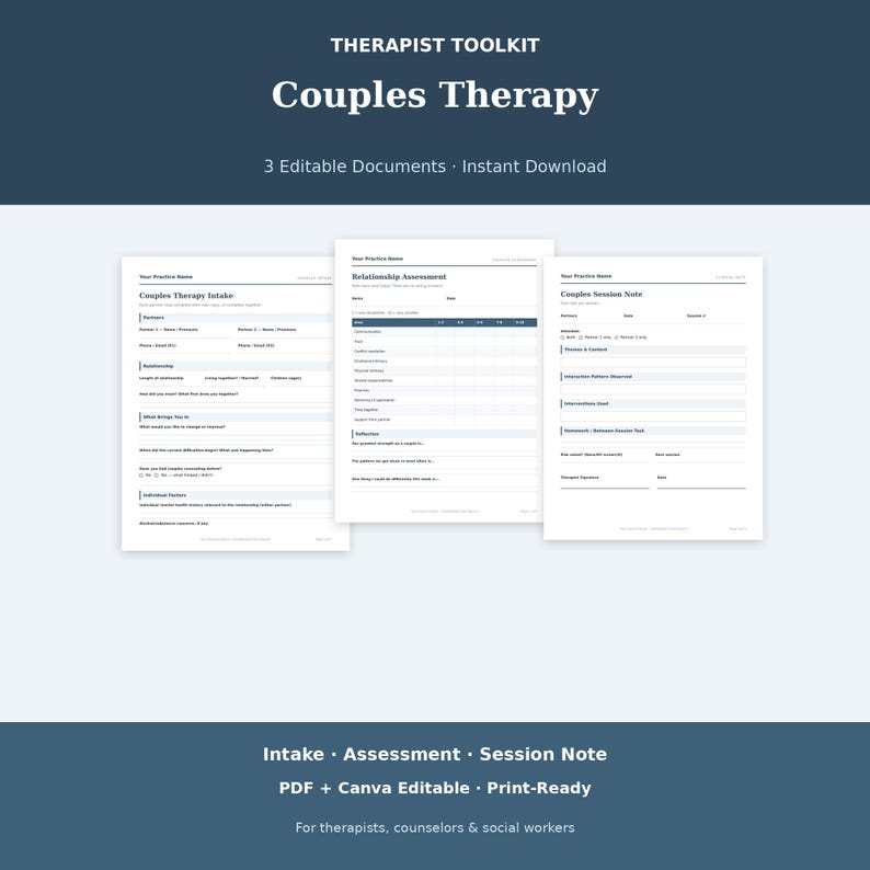 Counseling Templates, Couples Therapy Intake Form and Marriage ...