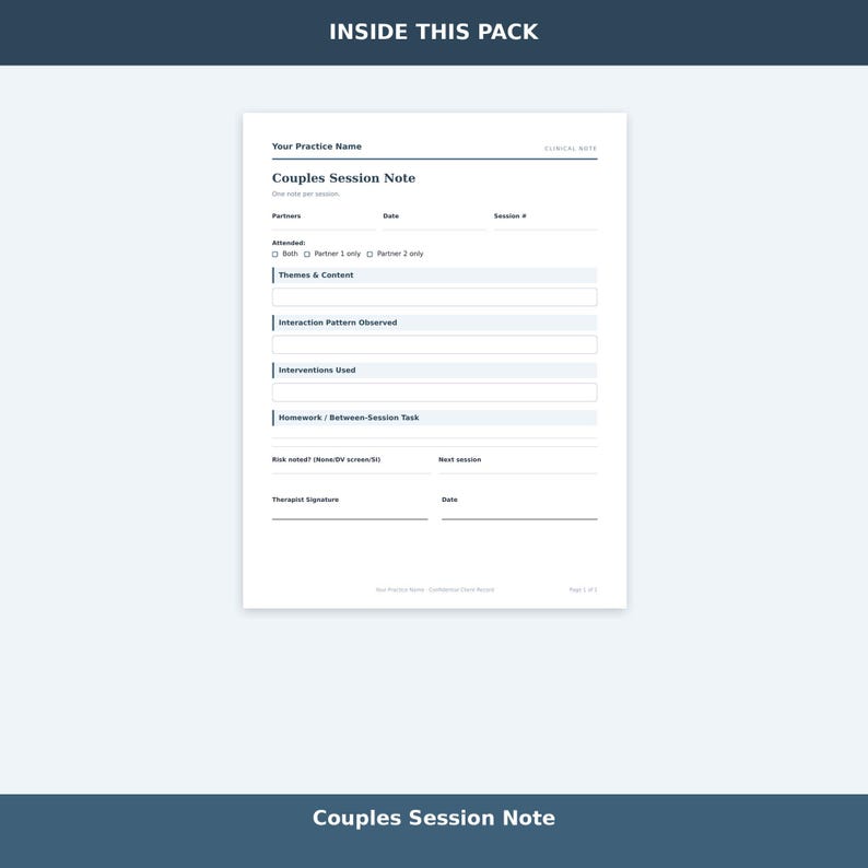 Counseling Templates, Couples Therapy Intake Form and Marriage ...