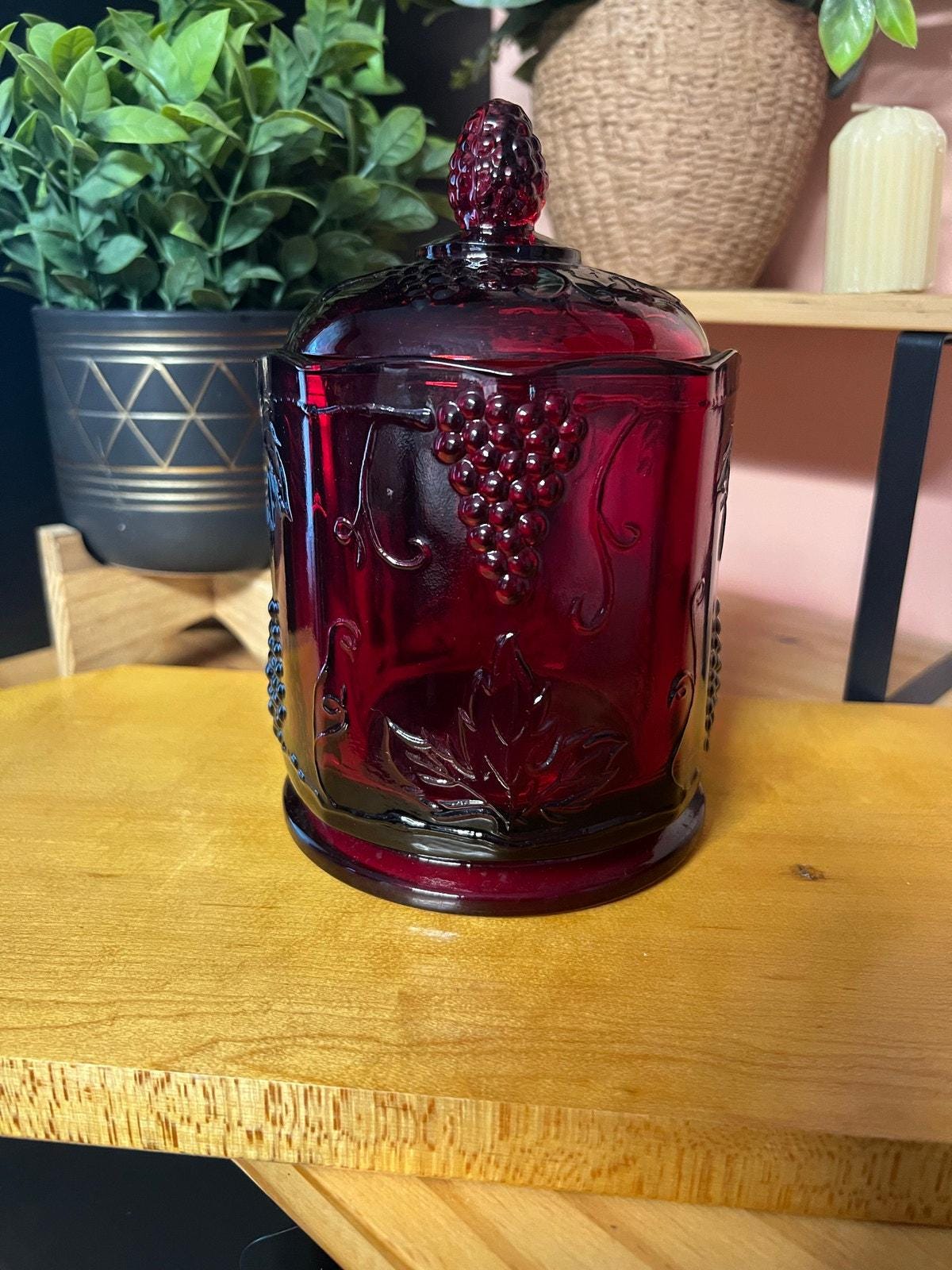 Vintage Red Glass Canister - Etsy