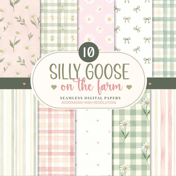 Rustic Goose Farm Watercolor Digital Papers, Seamless Textures (Digital Download)