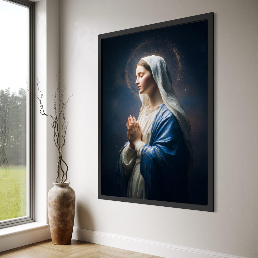 Praying Woman With Halo Canvas, Spiritual Portrait Wall Art, Religious ...