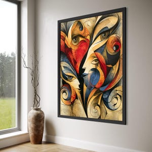 Abstract Faces Canvas Wall Art, Colorful Modern Portrait, Contemporary Art Print, Expressionist Face Canvas, Decorative Wall Print Art