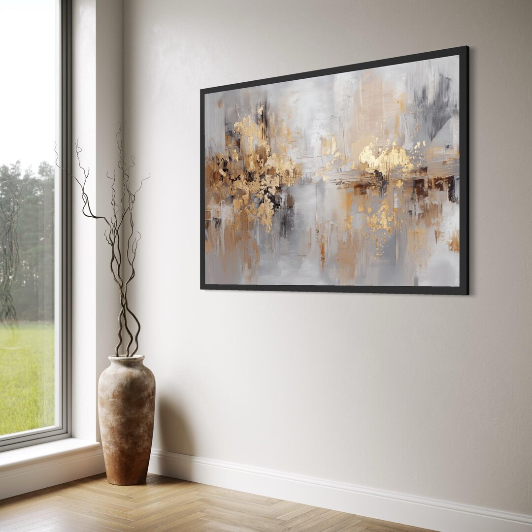 Modern Abstract Gold and Gray Canvas, Metallic Accent Wall Art ...