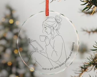 Cozy Reading Girl Glass Ornament | Book Lover Illustration