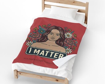 I Matter floral portrait Velveteen Plush Blanket | empowerment throw
