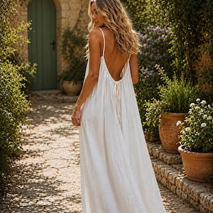 loose flowy white dress LZJN Women's Elegant Long Sleeve Maxi Dress Cotton Linen Casual Loose Soft Beach Dress with Pockets (US, Alpha, Medium, Regular, Regular, White) at Amazon Women's Clothing store
