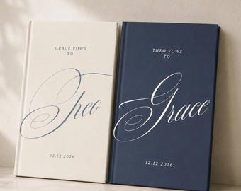 Vow Book His and Her Set of 2, Personalized Vow Books Wedding with Names & Date, Custom Vows Hardcover Keepsake for Bride and Groom
