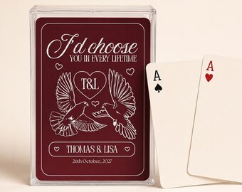 Wedding Guest Book Alternative Playing Cards, Personalized Card Deck with Names and Date, Love Birds Couples Keepsake Gift