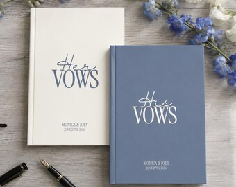 Vow Books Set of 2, His and Her Vow Books, Personalized Wedding Vow Book, Matte Hardcover Vow Booklet with Custom Names and Date
