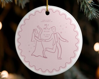 First Christmas Married Ornament, Personalized Newlywed Christmas Ornament, 1st Christmas Married Keepsake, Just Married Ceramic Gift