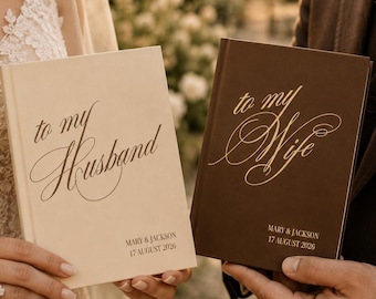 Vow Books His and Her Set of 2, To My Husband To My Wife, Personalized Wedding Vow Booklets with Names, Hardcover Keepsake