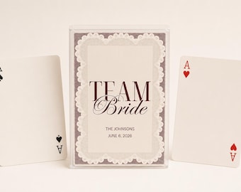Custom Playing Cards Bachelorette Party Favor, Personalized Team Bride Deck with Names and Date, Vintage Lace Bridal Gift