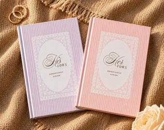 Juego de 2 libros de votos, libros de votos para él y para ella con nombres y fecha, libro de votos de boda con rayas de encaje vintage, recuerdo para los novios, 8 colores