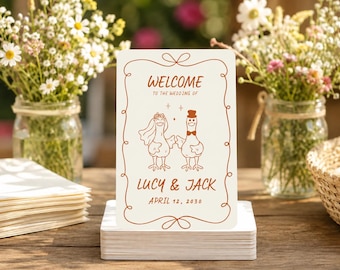 Custom Silly Goose Playing Cards Wedding Favor, Personalized Welcome Card Deck with Names and Date, Cute Goose Bride and Groom Gift