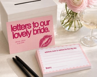 Letters to the Bride Postcard Guestbook, Bridal Shower Advice Card Set, Wedding Guest Book Alternative Postcards, Retro Lips, 4 Colors