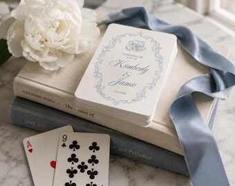 Baraja de cartas personalizada para bodas (alternativa al libro de firmas), baraja de cartas personalizada con nombres y fecha, diseño floral vintage.