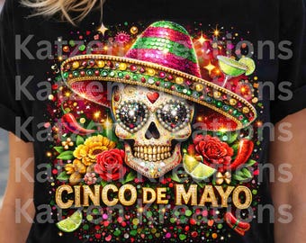 Cinco De Mayo T-shirt PNG design, Day of the dead, sugar skull, Sombrero, Margarita, Mexico, Fiesta