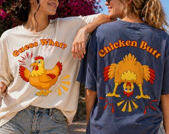 Guess What Chicken Butt PNG Bundle, Funny Preppy Sublimation Design, Matching Shirts Graphic, Front and Back Retro Humor Digital Download
