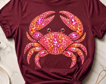 Pink Crab PNG, Rhinestone Crab Shirt Design, Coastal Beach Graphic, Sparkly Sea Life Sublimation, Ocean Animal Digital Download